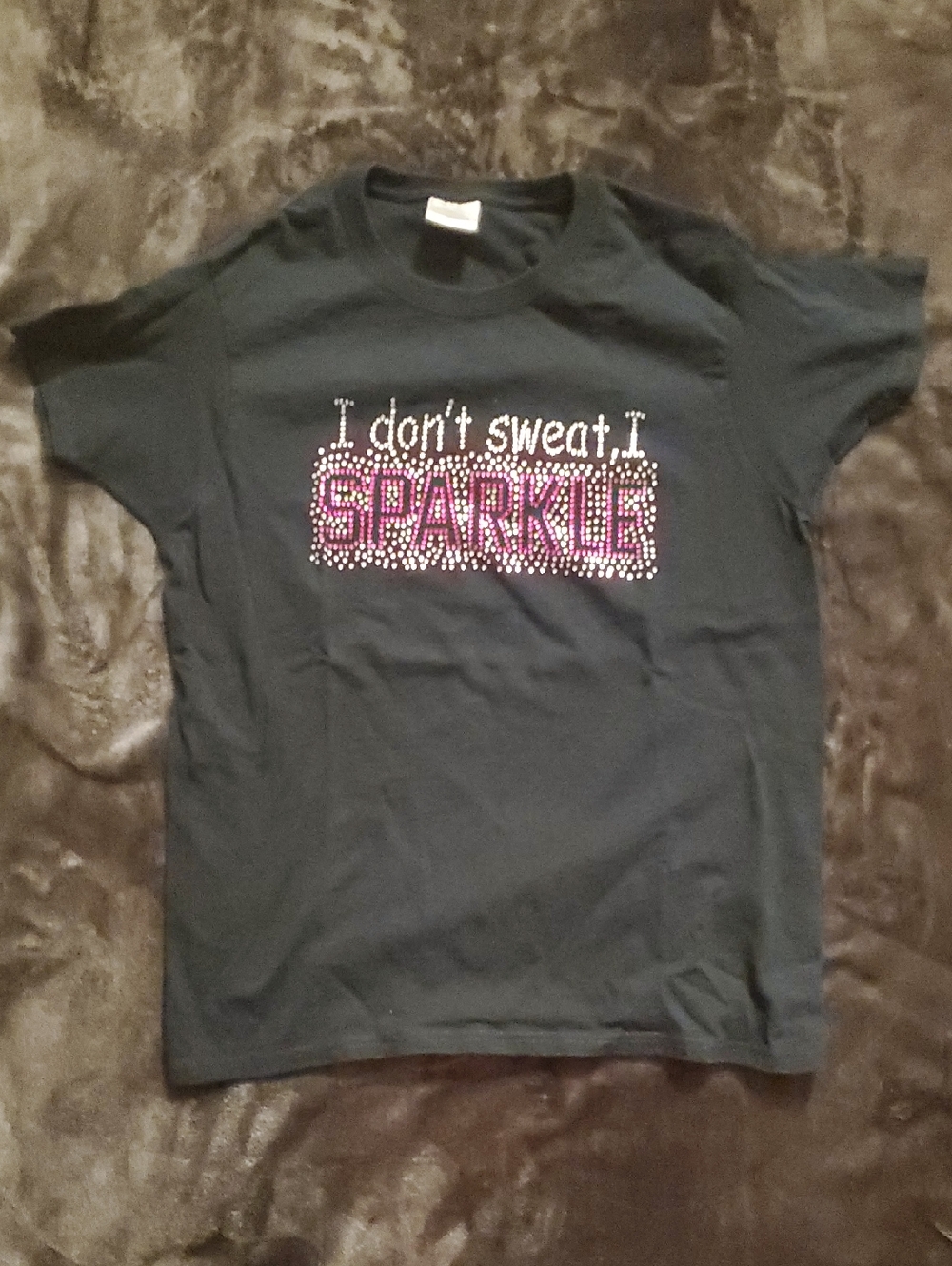 Black Tee with Pink Sparkle Graphic - I Don't Sweat, I Sparkle